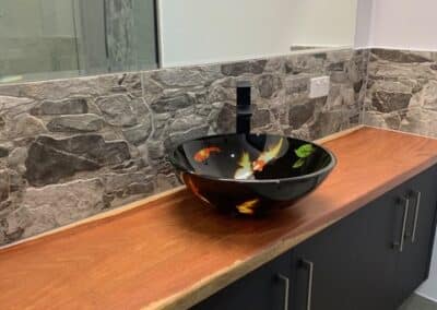 Stone, black and Wood Theme Bathroom